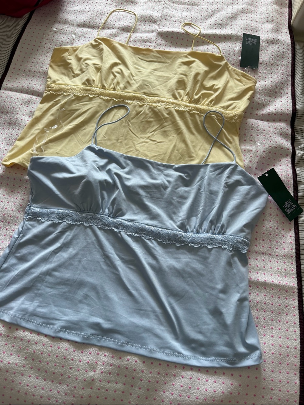 NWT L Set of 2 Lace-Trim Camisoles in butter Yellow & Light Blue Wild Fable